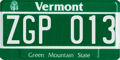 VT license plate ZGP013