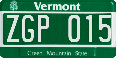 VT license plate ZGP015
