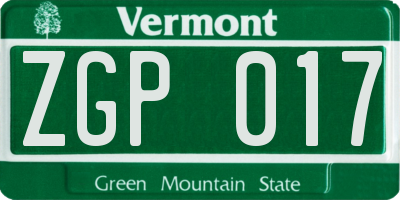 VT license plate ZGP017