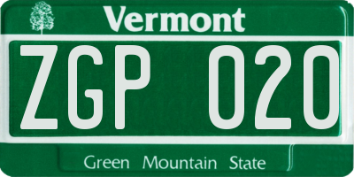 VT license plate ZGP020
