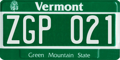 VT license plate ZGP021