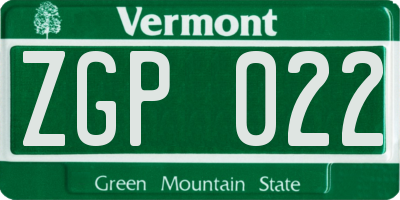 VT license plate ZGP022