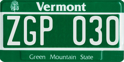 VT license plate ZGP030