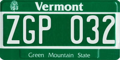 VT license plate ZGP032
