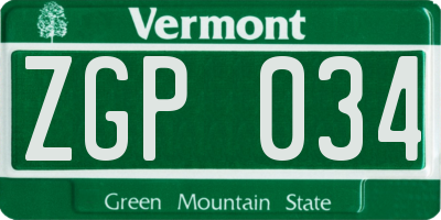 VT license plate ZGP034