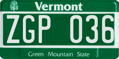 VT license plate ZGP036