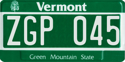 VT license plate ZGP045
