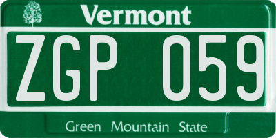 VT license plate ZGP059