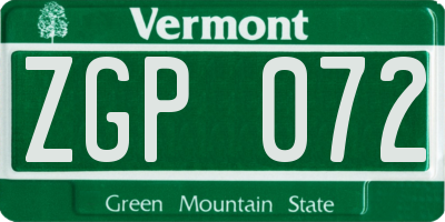 VT license plate ZGP072