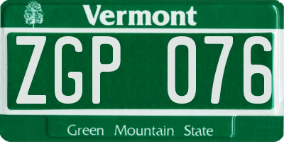 VT license plate ZGP076