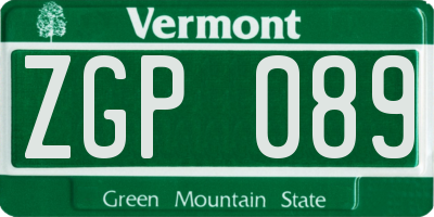 VT license plate ZGP089