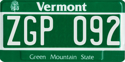 VT license plate ZGP092