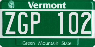 VT license plate ZGP102