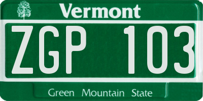 VT license plate ZGP103