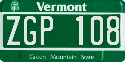 VT license plate ZGP108