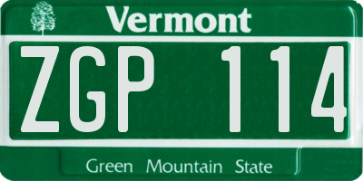 VT license plate ZGP114