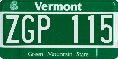 VT license plate ZGP115