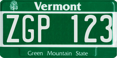 VT license plate ZGP123