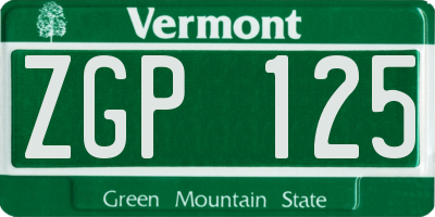 VT license plate ZGP125