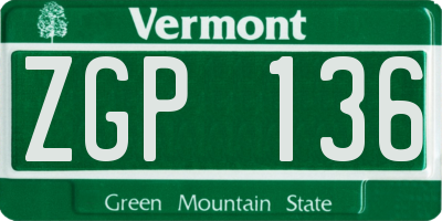 VT license plate ZGP136