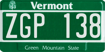 VT license plate ZGP138