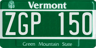VT license plate ZGP150