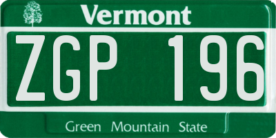 VT license plate ZGP196