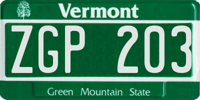 VT license plate ZGP203