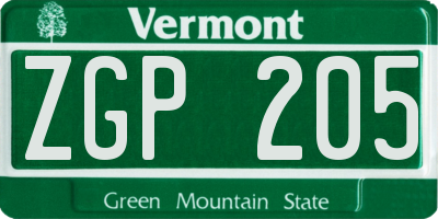 VT license plate ZGP205
