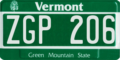 VT license plate ZGP206