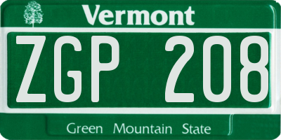 VT license plate ZGP208