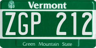 VT license plate ZGP212