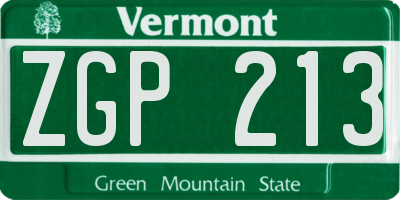 VT license plate ZGP213