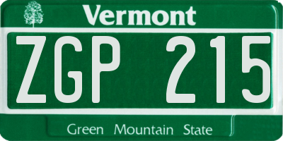 VT license plate ZGP215