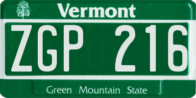 VT license plate ZGP216