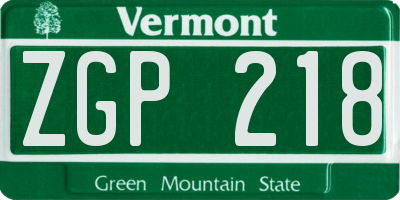 VT license plate ZGP218