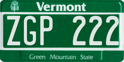VT license plate ZGP222