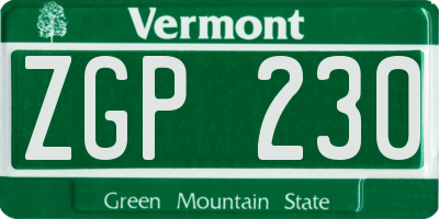 VT license plate ZGP230