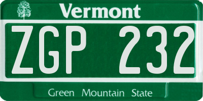 VT license plate ZGP232