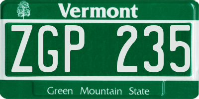 VT license plate ZGP235