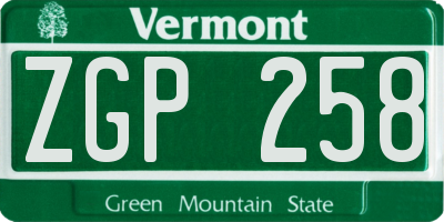 VT license plate ZGP258