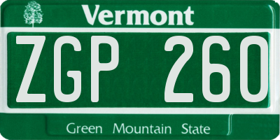 VT license plate ZGP260