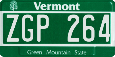 VT license plate ZGP264