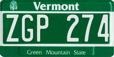 VT license plate ZGP274
