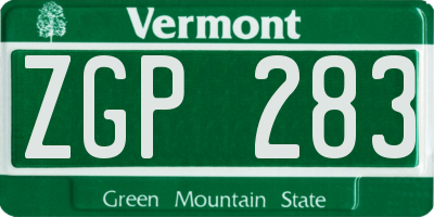 VT license plate ZGP283
