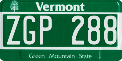 VT license plate ZGP288