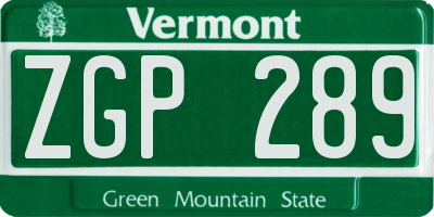 VT license plate ZGP289