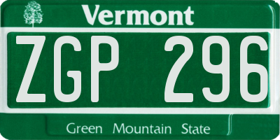 VT license plate ZGP296