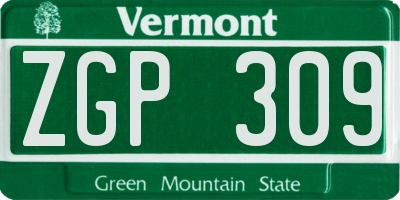 VT license plate ZGP309