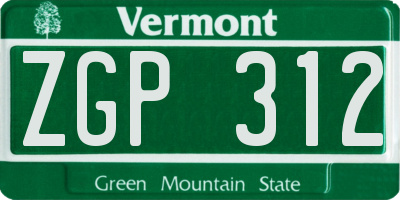 VT license plate ZGP312